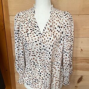 Tahari Animal Print Blouse in Cream and Brown